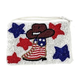 🆕️ 🔴Red White And Blue Cowboy Boots Beaded Coin Purse by Viola